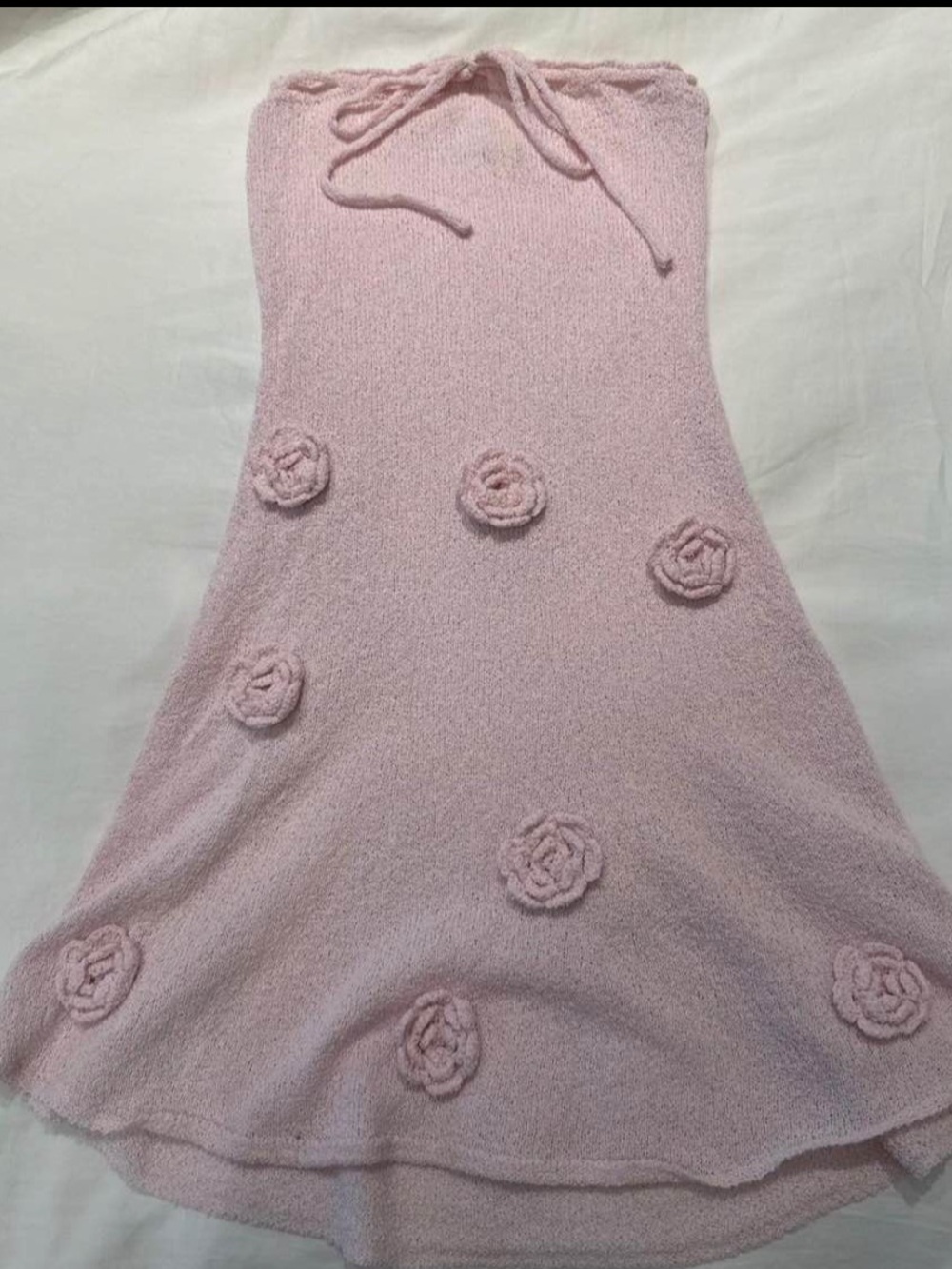 Meshki Strapless Pink Textured Mini Dress with Floral Appliqués - Picture 2 of 4